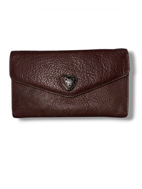 BRIGHTON Brown Pebbled Leather Heart Checkbook Wallet - Brown/Silver